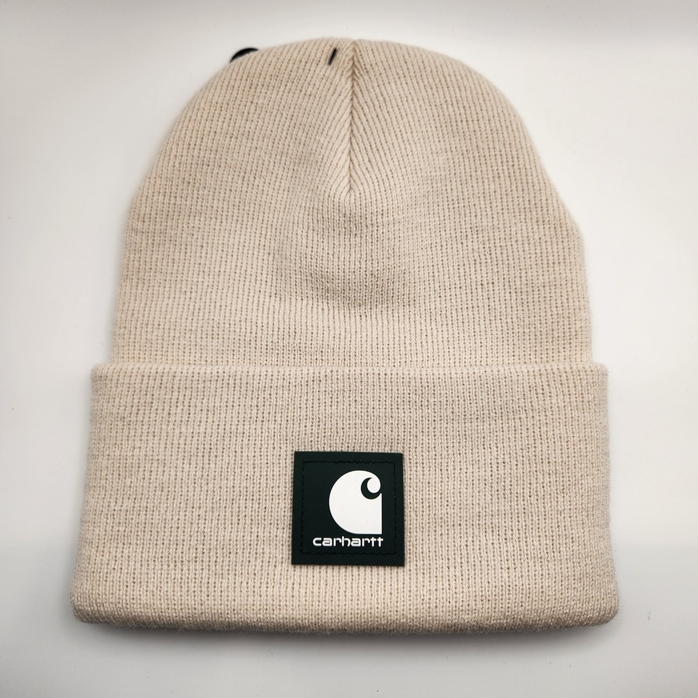 Carhartt Men's Knit Rubber Patch Beanie One Size Hat Tan 106920 NWT